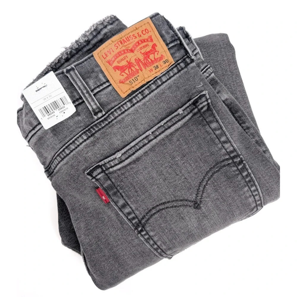Levi's 510 Skinny‎ Fit Gray Distressed Paint Accent Jeans Men's Size 38x30 NWT